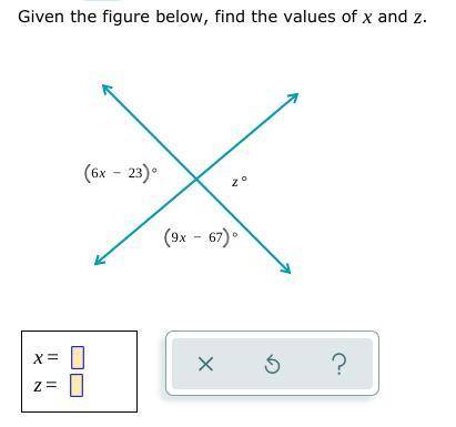 Given the figure, find the values of x and z,