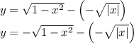 y=\sqrt{1-x^{2}}-\left(-\sqrt{|x|}\right) \\  y=-\sqrt{1-x^{2}}-\left(-\sqrt{|x|}\right)