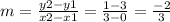 m = \frac{y2 - y1}{x2 - x1} = \frac{1 - 3}{3 - 0} = \frac{-2}{3}