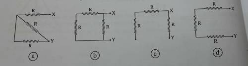Three resistors have the same resistance that is R, in which of the following figures the resistanc