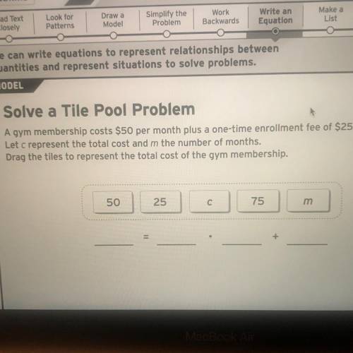 Solve a Tile Pool Problem A gym membership costs 50$ per month plus a one-time enrollment fee of $2