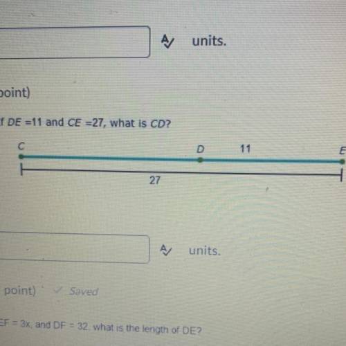 If DE =11 and CE =27, what is CD?