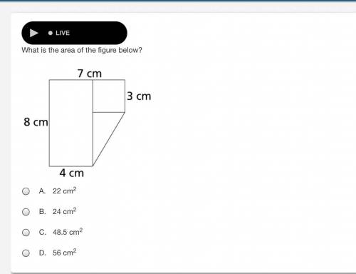 What is the area of the figure below? A figure made up of a rectangle, a square, and a triangle all