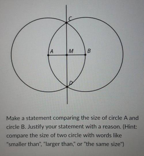 Make a statement comparing the size of circle A and circle B. Justify your statement with a reason.