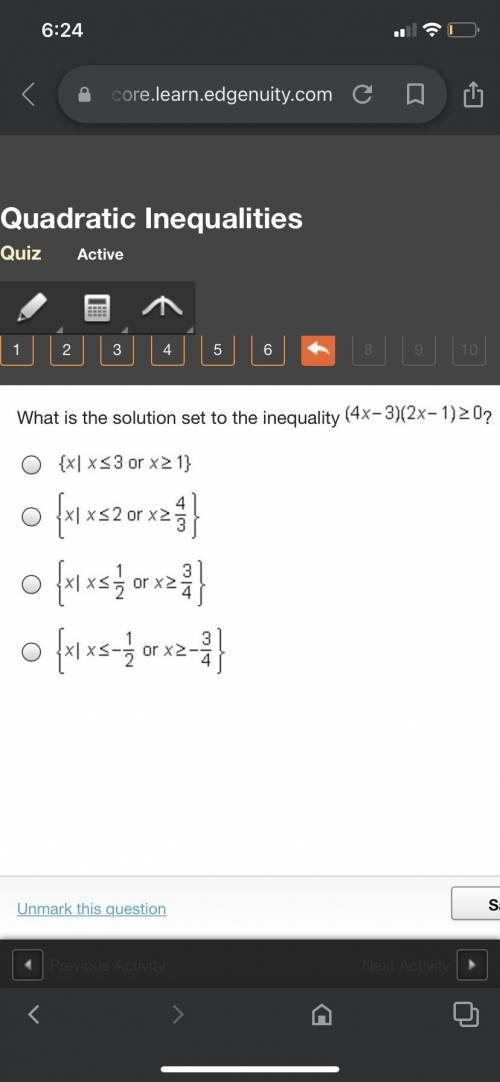 What is the solution set to the inequality (4x-3)(2x-1)_>0? 
Plsss help me —__—