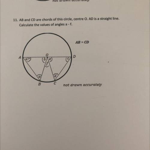 AB and CD are chords of this circle, centre O. AD is a straight line.

Calculate the values of ang