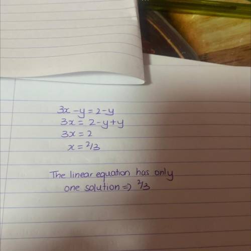 The linear equation 3x - y = 2-y has HOW MANY SOLUTIONS
