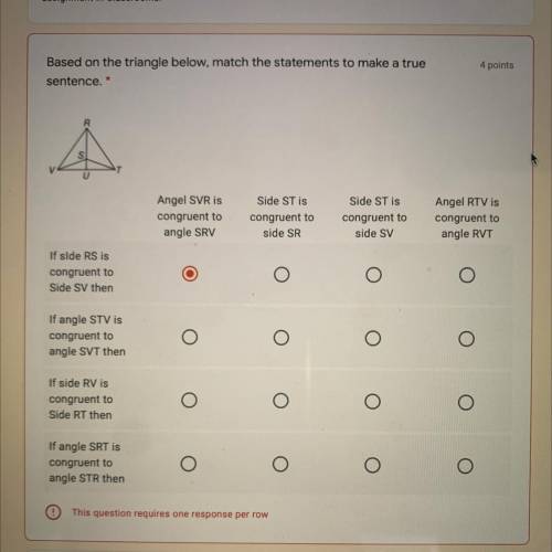 Based on the triangle below match the statements to make a true statement