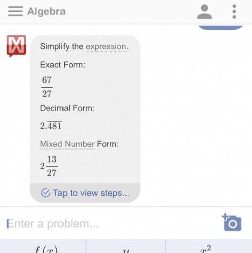 Simplify
7 / 3 + 3 ( 2 / 3 * 1 / 3 )exponent 2