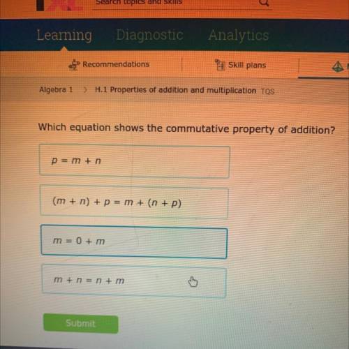 Which equation shows the commutative property of addition?