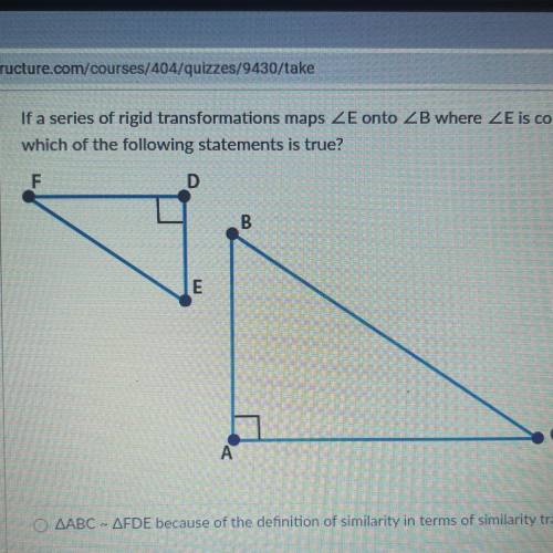 If a series of rigid transformations maps angle E onto angleB where angleE is congruent to angleB,