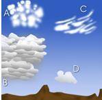 Which cloud seen here can develop into a cumulonimbus cloud, one with a dark base that is full of m