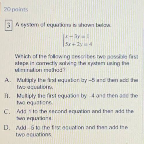 HELPPP

A system of equations is shown below.
fx - 3y = 1
5x + 2y = 4
Which of the following descr