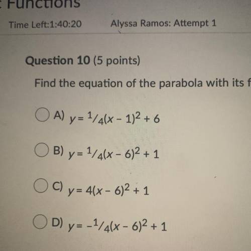 Find the equation of the parabola with its focus at (6,2) and its directrix y = 0.