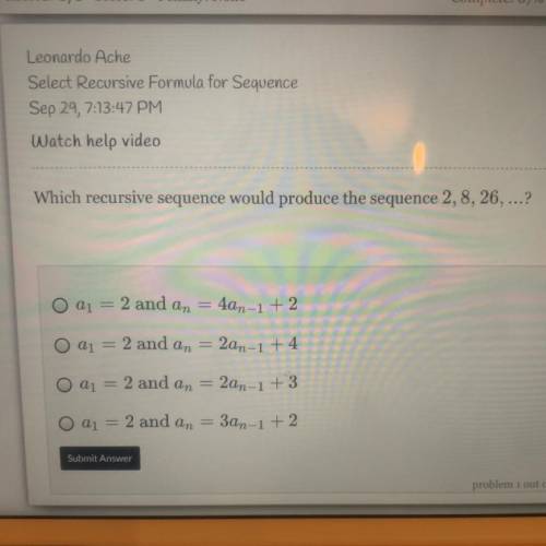 Which recursive sequence would produce the sequence 2, 8, 26, ...?