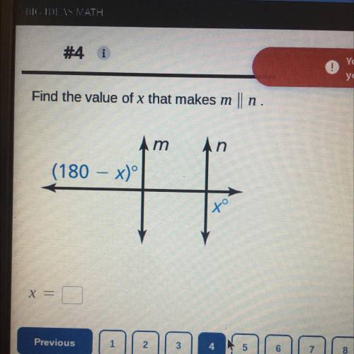 Your ar
Find the value of x that makes m || n.
(180 - x)
