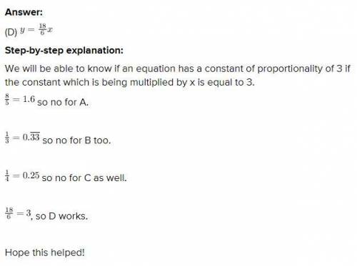 Which equation has a constant of proportionality equal to three