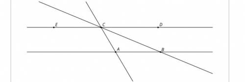 In this diagram, lines AB and CD are parallel. Angle ABC measures 35∘and angles BAC measures 115
