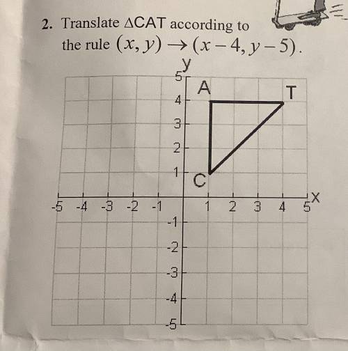 Translate Triangle CAT according to the rule ( x, y ) -> ( x - 4, y - 5 ).