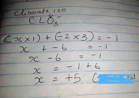 What is the oxidation number of chlorine in the chlorate ion?