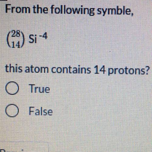 From the following symble,
(28/14) si^-4 this atom contains 14 protons?