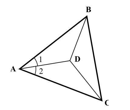 Given: AB = AC, m∠1=m∠2, AC = 15, DC = 5
Find: BD, AB