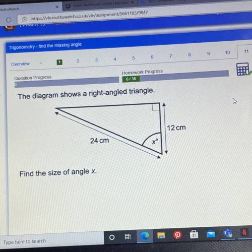 Trigonometry - find the missing angle

12
7
8
10
11
6
9
Overview
1
2
3 4 5
Question Progress
Homew