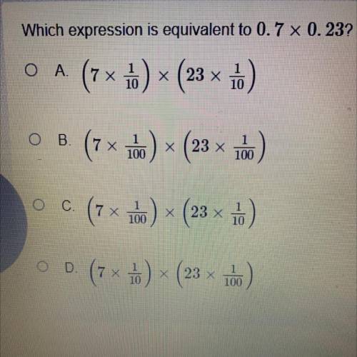 Which expression is equivalent to 0.7×0.23￼