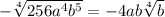 -   \sqrt[4]{256 {a}^{4} {b}^{5}  }  =  - 4ab \sqrt[4]{b}