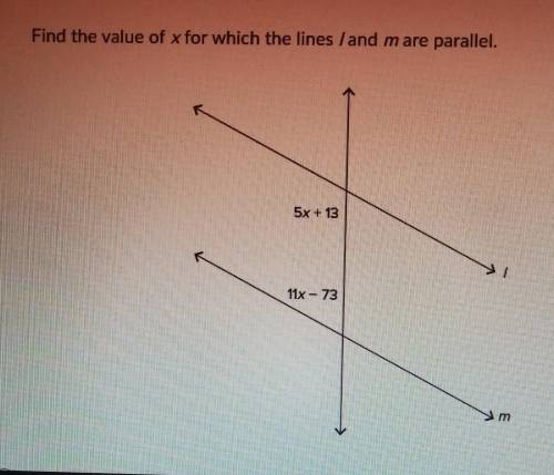 Find the value of x for which the lines I and m are parallel