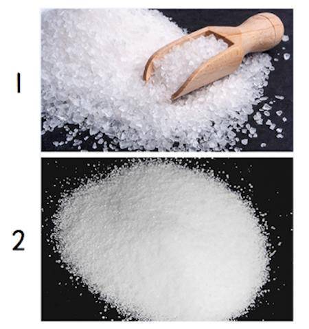 What causes these two different forms of salt to dissolve at different rates?

The salt in the ima