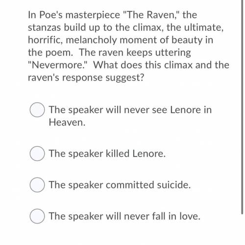 In Poe's masterpiece The Raven, the stanzas build up to the climax, the ultimate, horrific, melan
