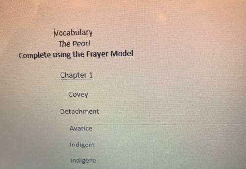 Vocabulary
The Pearl
Complete using the Frayer Model