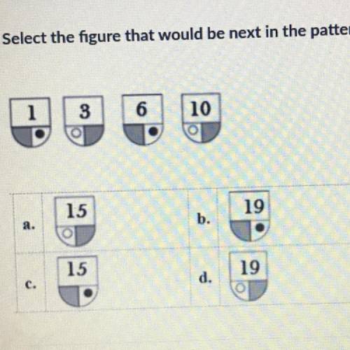 Select the figure that would be next in the pattern below.
1
3
6
10