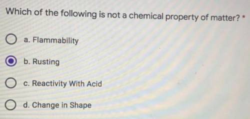 Which of the following is not a chemical property of matter