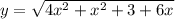 y =  \sqrt{4 {x}^{2} +  {x}^{2} + 3 + 6x  }