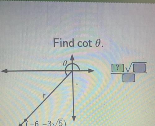 Find cot 0.
M
(-6, -3/5)
Enter