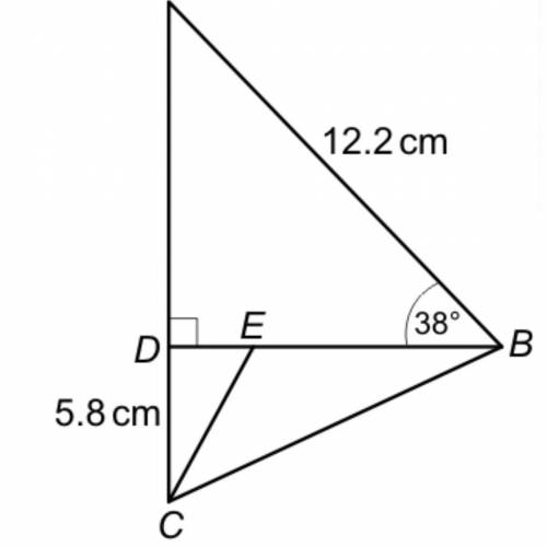The diagram shows triangle ABC. ADC and BED are straight lines. AB=12.2cm CD=5.8cm BE:ED=3:1 Angle