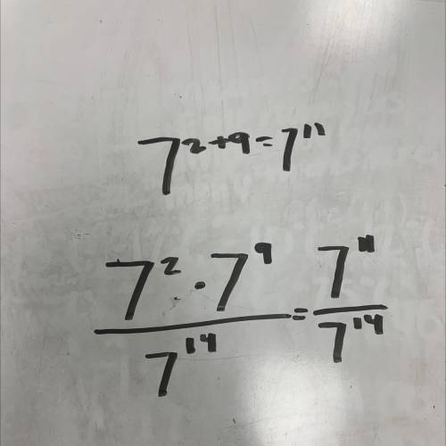 How to simplify 7^2*7^9 divided by 7^14 and answer it in exponential form?