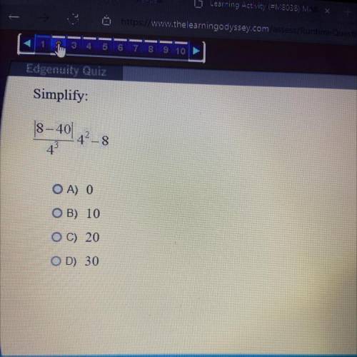 Please help I got a test and can’t get a question wrong or I fail 18-404-8

4
OA) 0
OB) 10
OC) 20