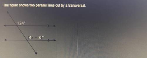 Hi! ❤️ Pls help here thanksThe figure shows two parallel lines cut by a transversal.

What is the