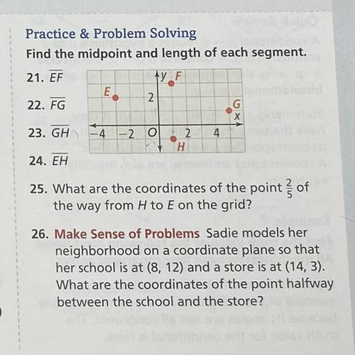 25. what are the coordinates of the points 2/5 of the way from H to E on the grid