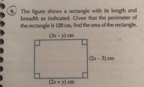 9. The figure shows a rectangle with its length and

breadth as indicated. Given that the perimete