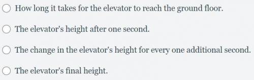 An elevator travels down from the top floor of a skyscraper. Its height, in feet, is given by the e