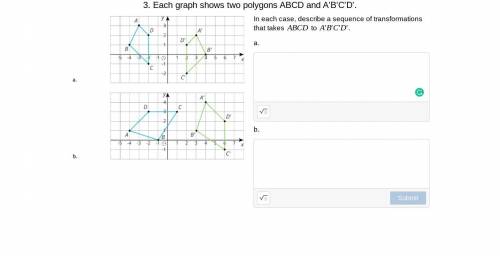 Each graph shows two polygons ABCD and A'B'C'D'. In each case, describe a sequence of transformatio