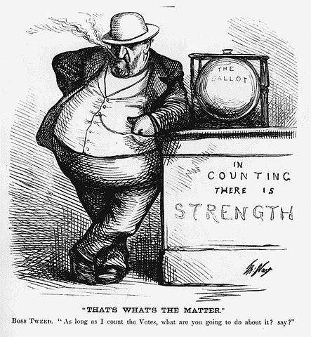 What characteristic of political machines is political cartoonist Thomas Nast most criticizing?