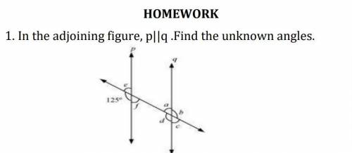 1. In the adjoining figure, p||q .Find the unknown angles.