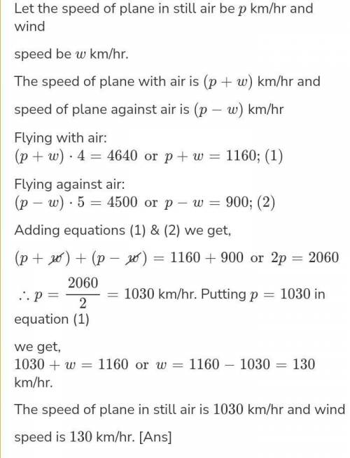 Flying against the wind, an airplane travels 2010 kilometers in 3 hours. Flying with the wind, the s