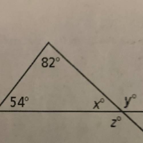A triangle is shown 
What is x?
What is y?
What is z?