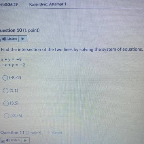 find the intersection of the two lines by solving the system of equations please help I will give b